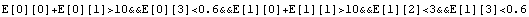 E[0][0]+E[0][1]>10&&E[0][3]<0.6&&E[1][0]+E[1][1]>10&&E[1][2]<3&&E[1][3]<0.6