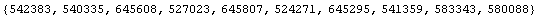 {542383, 540335, 645608, 527023, 645807, 524271, 645295, 541359, 583343, 580088}